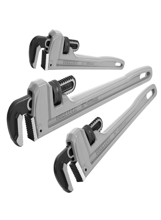 DURATECH 3-Piece Heavy Duty Aluminum Straight Pipe Wrench Set, 10", 14", 18", Adjustable Plumbing Wrench Set, Drop Forged, Exceed GGG standard - Image 1
